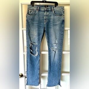 7 For All Mankind Men’s Blue Relaxed Jeans with Distressed Details Size 36